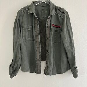 Aeropostale Utility Jacket Womens Large Olive Green Knit Back Ramie Military L